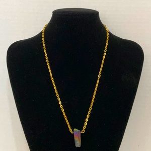 Vintage Oil Slick Colored Element Pendant with Goldtone Chain Necklace